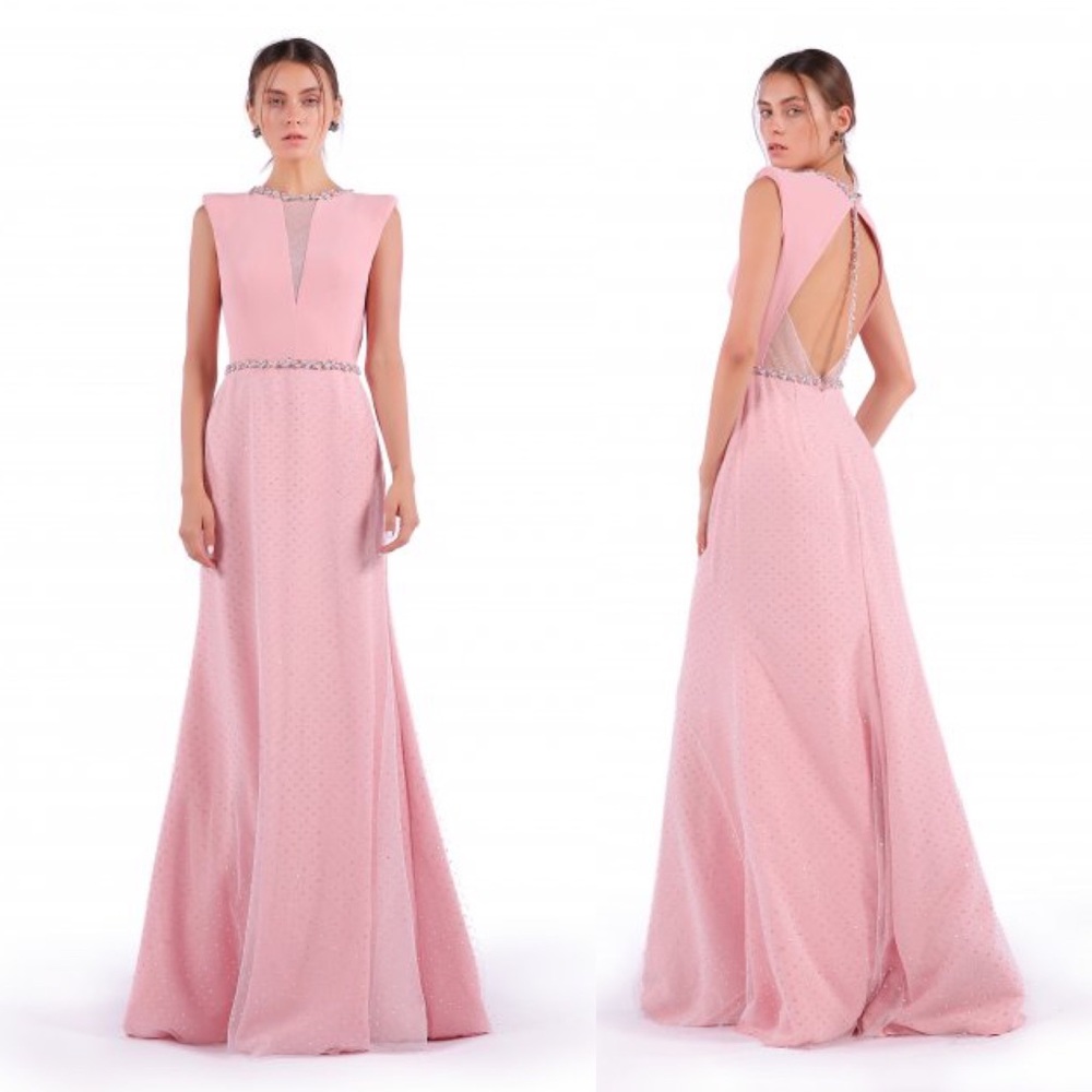 Baby pink gown with rhinestones back